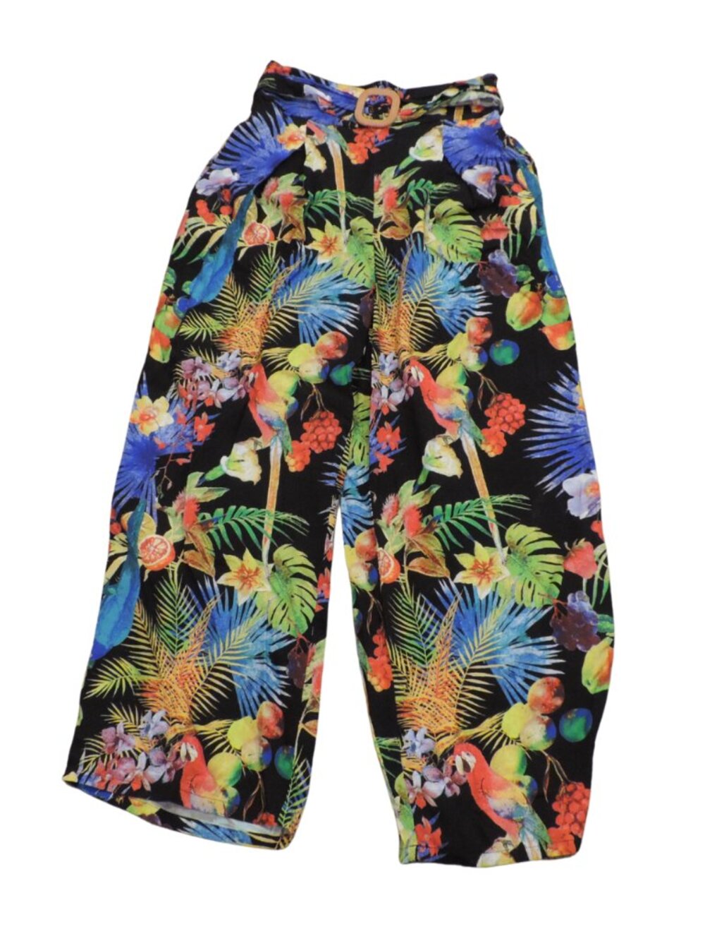 Tropical Print Wide-Leg Pants - Black Multicolor